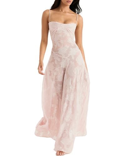 House Of Cb Seren Sheer Lace-up Back Gown At Nordstrom - Pink