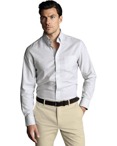 Charles Tyrwhitt Slim Fit Button-down Collar Non-iron Stretch Stripe Oxford Shirt - Gray