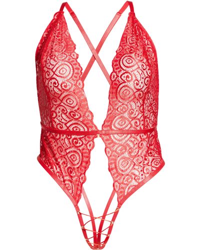 ROMA CONFIDENTIAL Lace Crotchless Teddy - Red