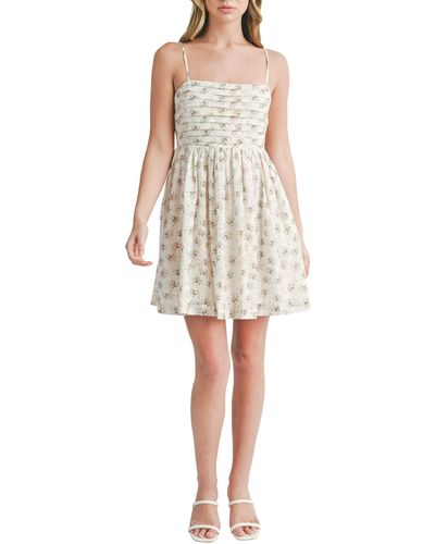 All In Favor Floral Pleated Minidress In At Nordstrom, Size Large - White