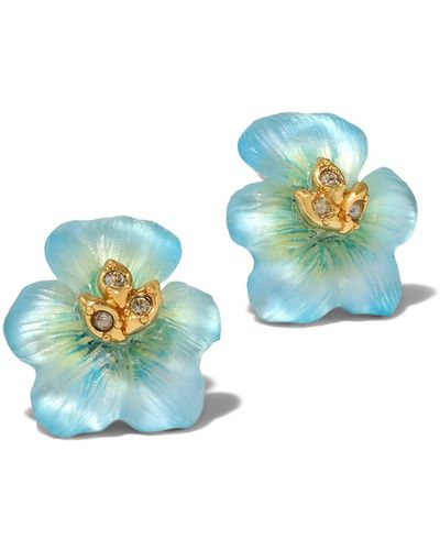 Alexis Pansy Lucite Flower Stud Earrings - Blue