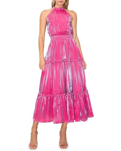 MELLODAY Mock Neck Tiered Dress - Pink