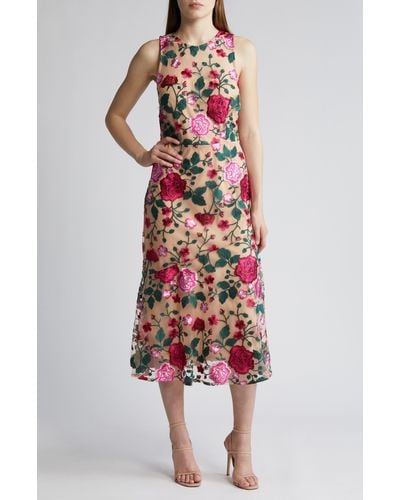 Sam Edelman Floral Embroidery A-line Dress - Red