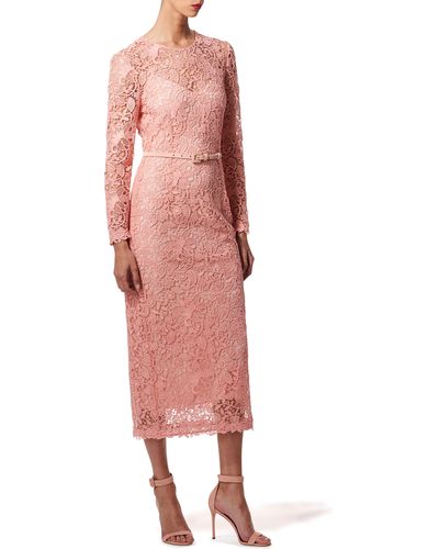 Carolina Herrera Long Sleeve Guipure Lace Sheath Dress - Pink
