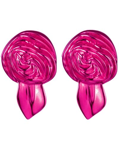 Sterling King Rosette Stud Earrings - Pink