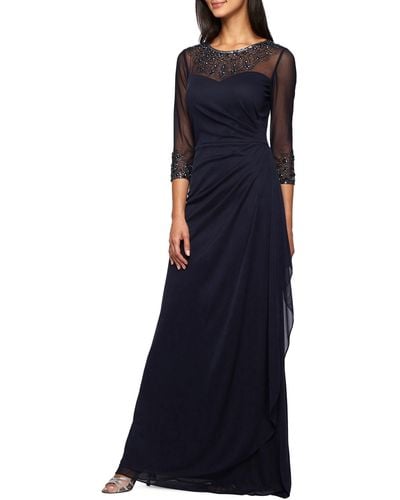Alex Evenings Embellished Chiffon Evening Gown - Blue