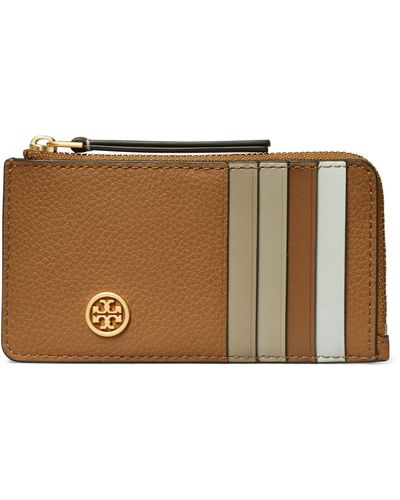 Tory Burch Robinson Pebbled Leather Card Case - Brown