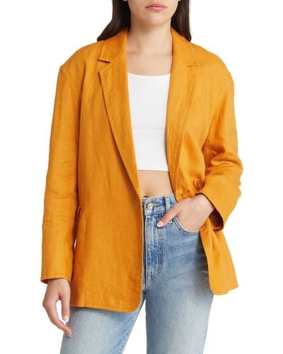 Madewell Double Breasted Crossover Linen Blazer - Orange