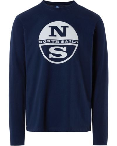 North Sails Logo Long Sleeve Cotton Graphic T-shirt - Blue