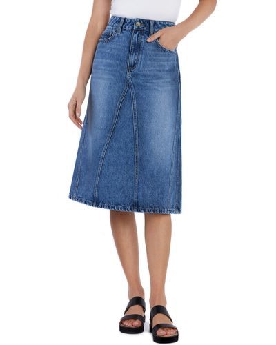 Wash Lab Denim Paneled Denim Midi Skirt - Blue