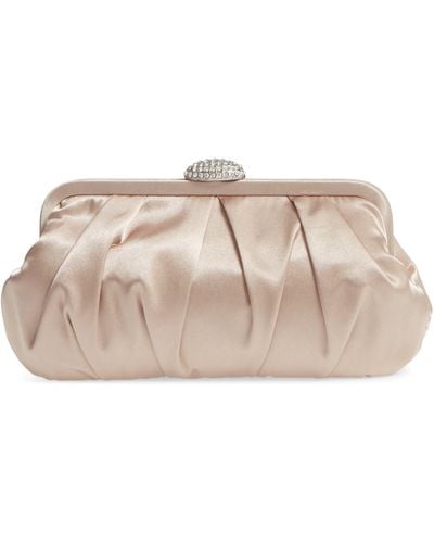 Nina Concord Pleated Satin Frame Clutch - Natural