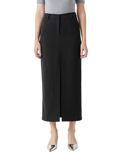 Grey Lab Front Slit Mid Rise Maxi Skirt - Black