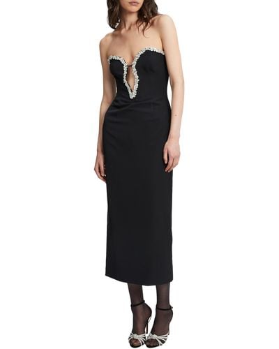 Bardot Eleni Crystal Trim Strapless Cocktail Midi Dress - Black
