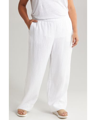 Eileen Fisher Organic Linen Wide Leg Pants - White