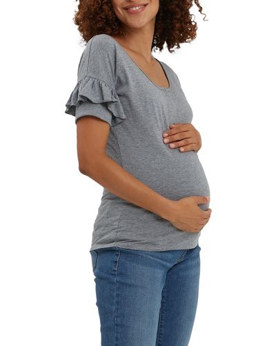 Nom Maternity Maria Ruffle Henley Maternity T-shirt - Blue
