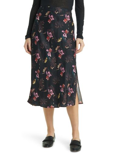 Madewell Layton Floral Midi Slip Skirt - Black