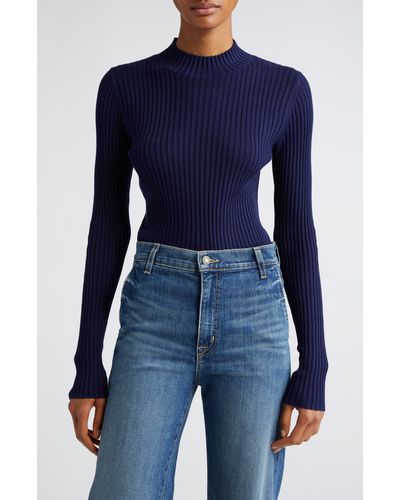 ATM Mock Neck Silk & Cotton Sweater - Blue