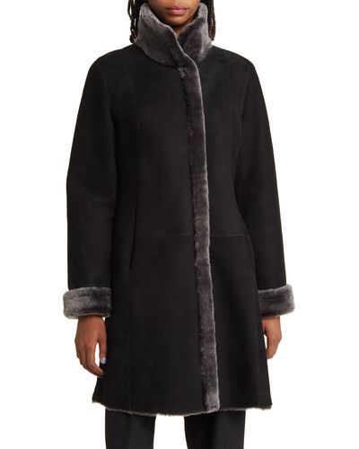 Hiso Valry Reversible Genuine Shearling Coat - Black