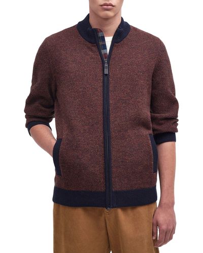 Barbour Longhirst Wool Blend Zip Sweater Jacket - Purple