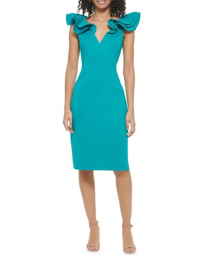Eliza J Ruffle Shoulder Sleeveless Cocktail Dress - Blue