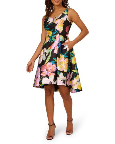Adrianna Papell Floral Mikado Fit & Flare Dress - Orange