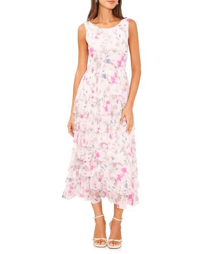 Vince Camuto Floral Tiered Ruffle Dress - Pink