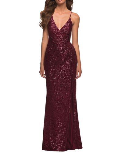 La Femme Stunning Sequin Gown - Red