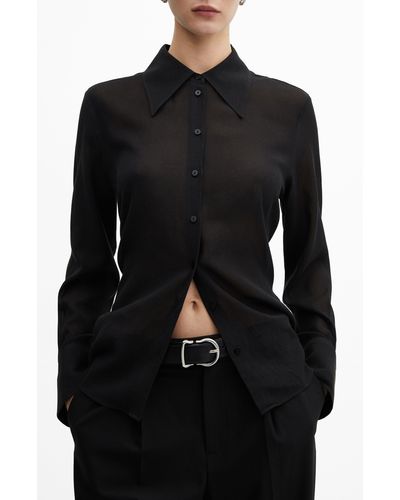 Mango Swallowtail Collar Button-up Shirt - Black