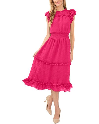 Cece Clip Dot Flutter Sleeve Midi Dress - Pink