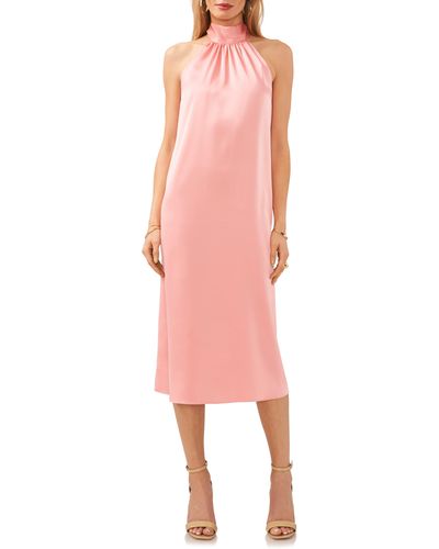1.STATE Mock Neck Satin Midi Dress - Pink