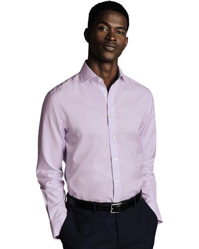 Charles Tyrwhitt Non-iron Twill Cutaway Slim Fit Shirt Single Cuff - Purple