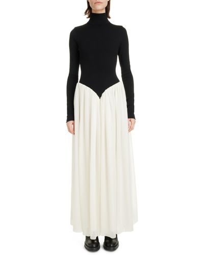 Chloé Two-tone Long Sleeve Turtleneck Wool Blend Dress - White