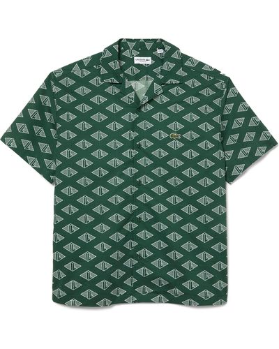 Lacoste Relaxed Fit Logo Print Short Sleeve Button-up Camp Shirt - Green