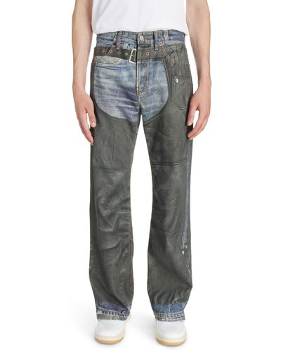 Acne Studios Trompe L'oeil Faux Leather Chaps Jeans - Gray