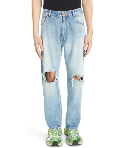 Balenciaga Destroyed Loose Fit Jeans - Blue