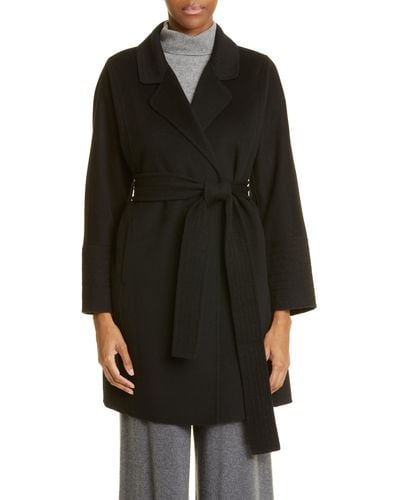 St. John Belted Double Face Wool & Cashmere Wrap Coat - Black