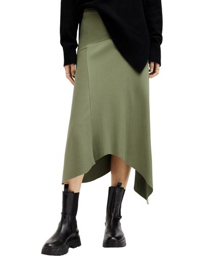 AllSaints Gia Rib Handkerchief Midi Skirt - Green