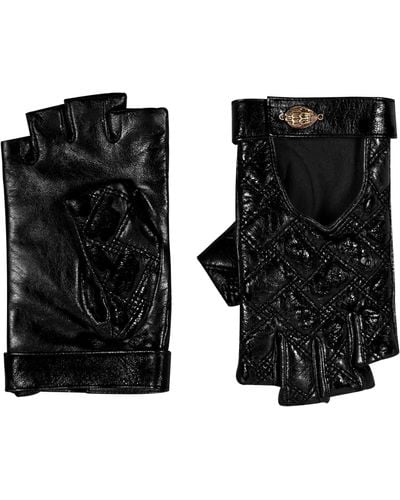 Kurt Geiger Kensington Quilted Leather Fingerless Gloves - Black