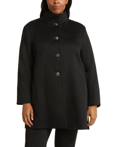 Fleurette Dawn Stand Collar Wool Coat - Black