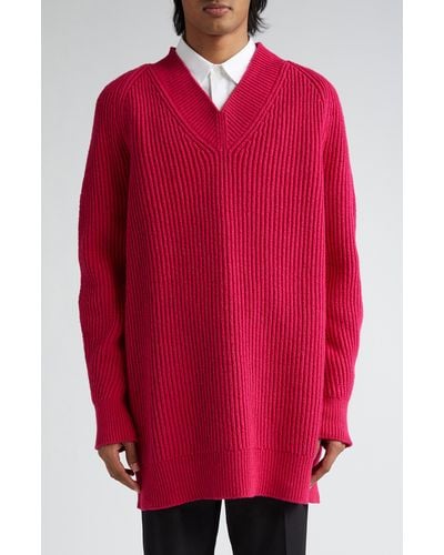 Jil Sander Structured Cotton & Wool Blend V-neck Sweater