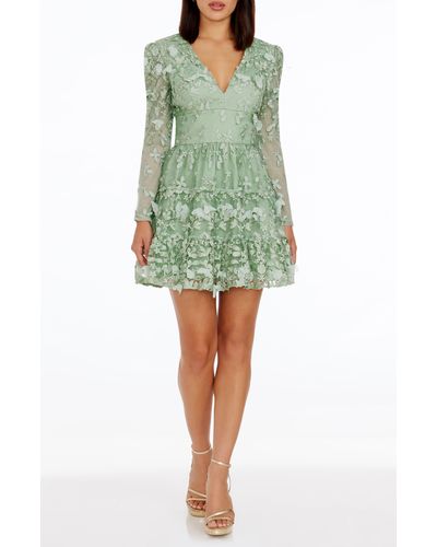Dress the Population Marcy Floral Long Sleeve Minidress - Green