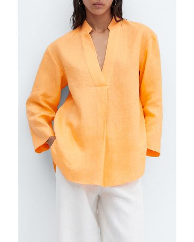 Mango Linen Popover Shirt - Orange