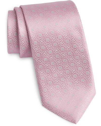 Canali Floral Medallion Silk Tie - Pink