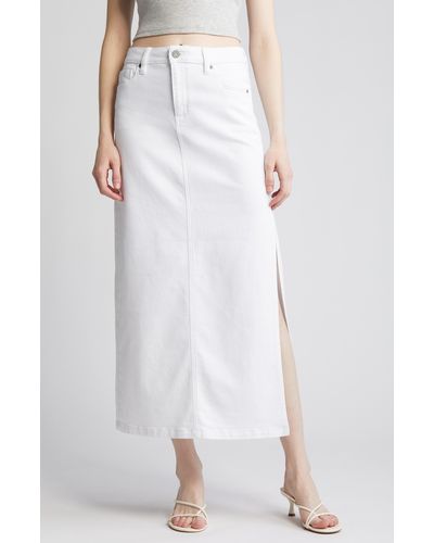 Hidden Jeans Side Slit Midi Denim Skirt - White