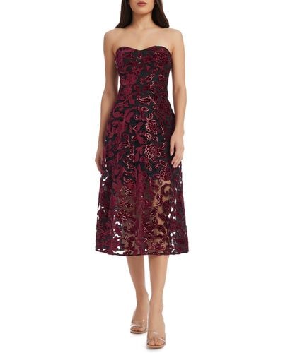 Dress the Population Sadie Floral Sequin Strapless A-line Dress - Red