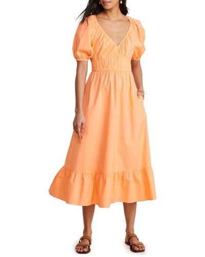 Vineyard Vines Marina Puff Sleeve Stretch Cotton Poplin Dress - Orange