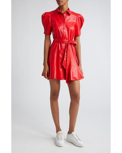 Alice + Olivia Alice + Olivia Lurlene Puff Sleeve Faux Leather Minidress - Red