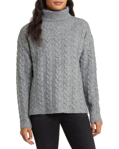 Caslon Caslon(r) Cable Turtleneck Sweater - Gray