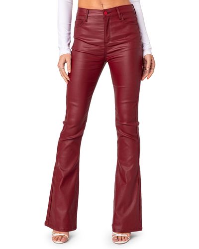 Edikted Luna Faux Leather Flare Pants - Red