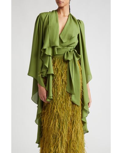 Aliétte Drapy Crop Wrap Silk Blouse - Green